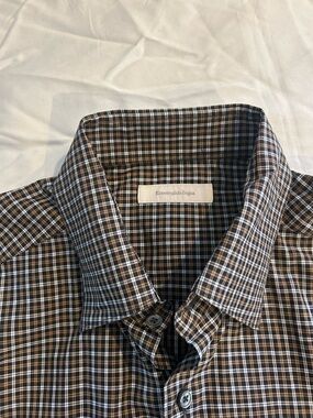 Ermenegildo Zegna Brown and Blue Plaid Button-Down Shirt